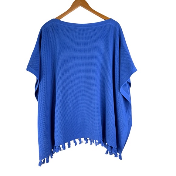 J. McLaughlin Women’s Asha Tassel Poncho Blue Cotton One Size - Picture 2 of 6